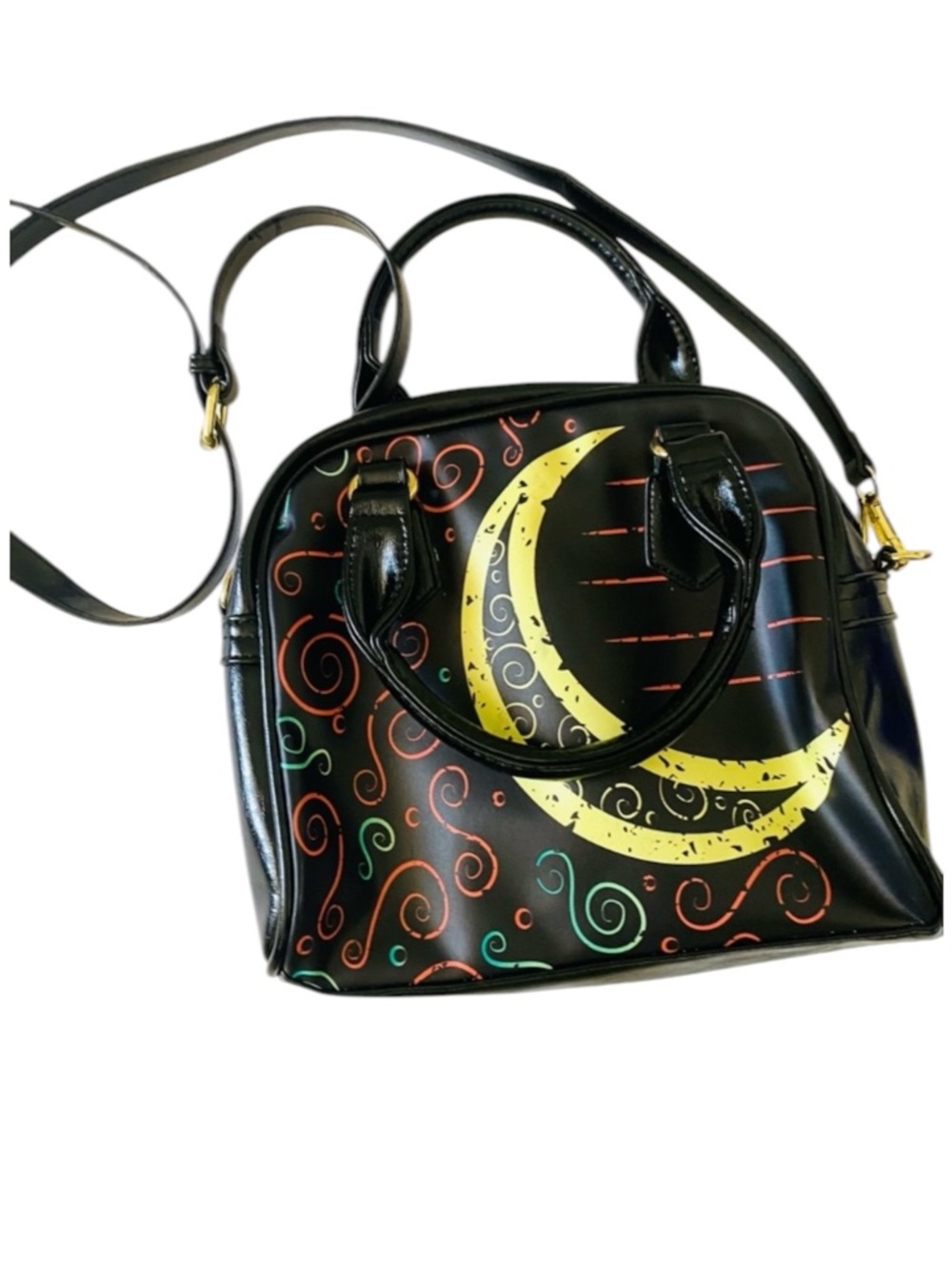 MOON PRINT Black Purse Handbag Shoulder Crossbody Whimsigoth Celestial Festival - Picture 12 of 12